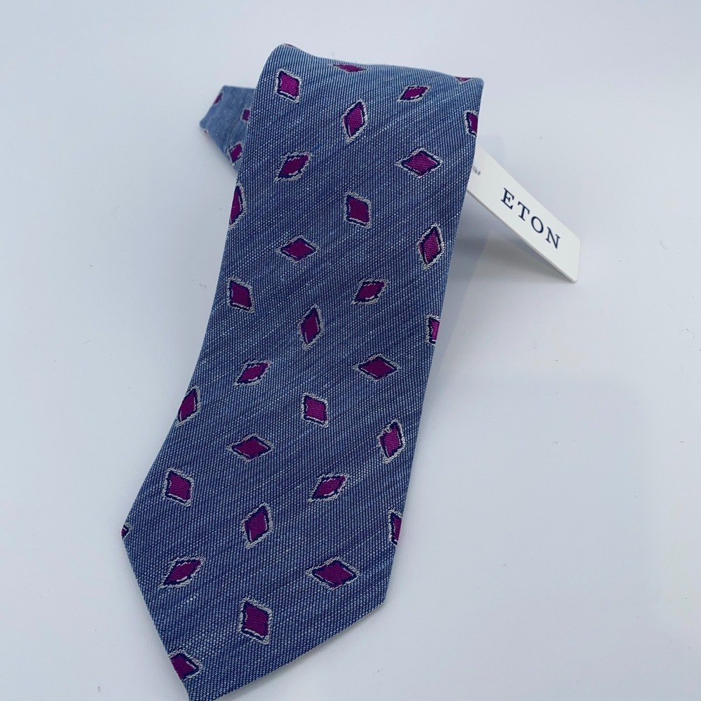 Eton Tie Mens One Size Blue Pink Patterned Luxury Classic Necktie Italy Made NWT
